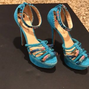Blue suede heels